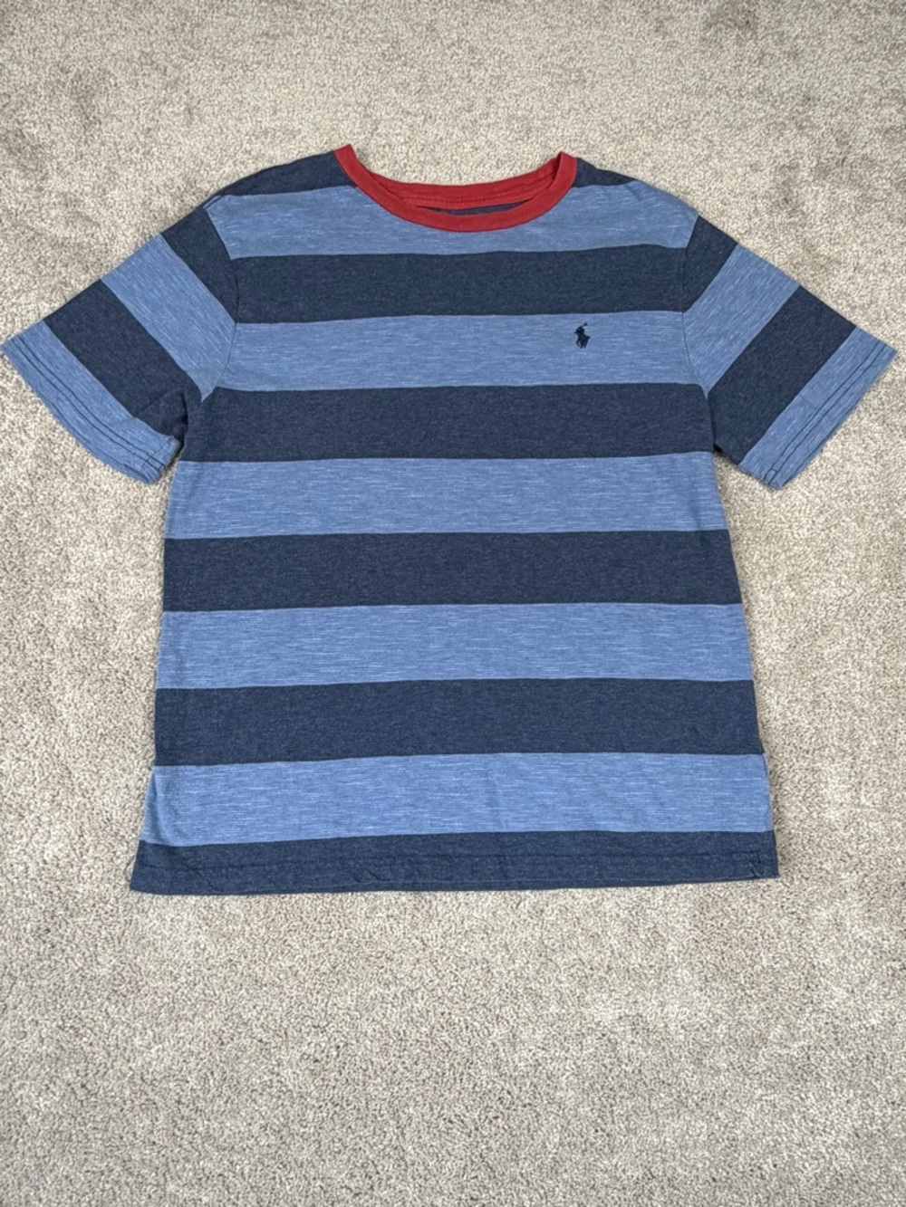 Polo Ralph Lauren Striped Jersey Cotton Red And Blue Tee Boy’s Size LG 14/16
